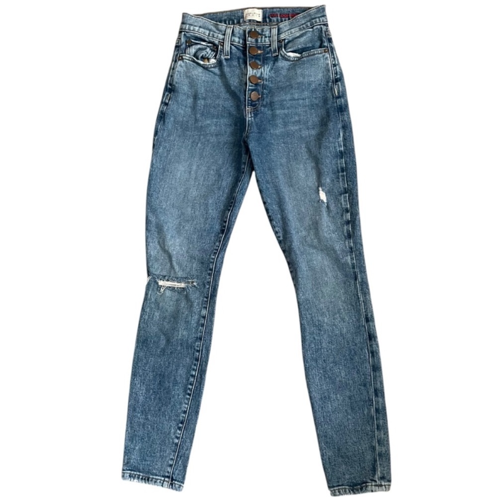 Alice + Olivia Button Fly You Look Good High Rise Distressed Blue Jeans Waist 25